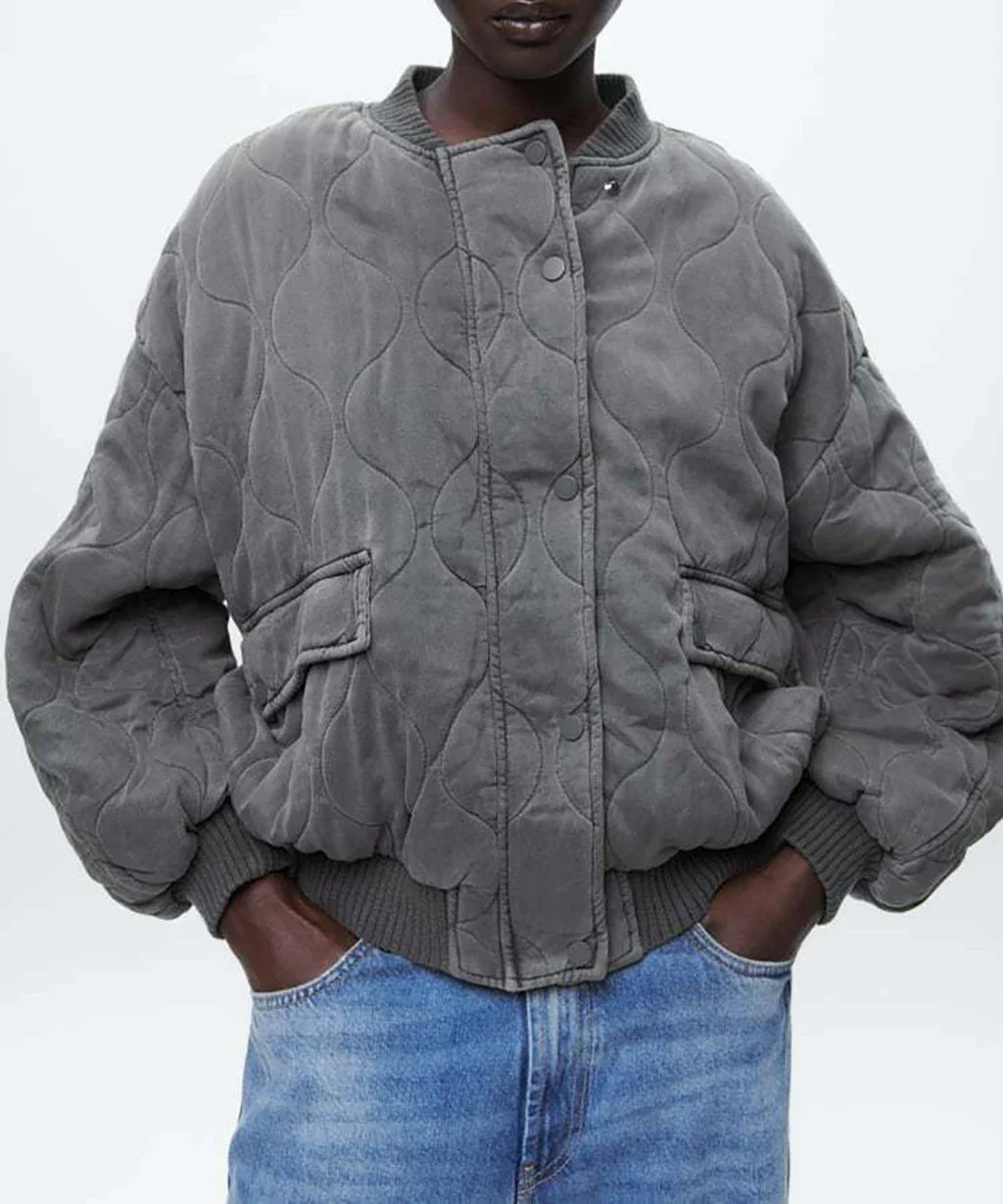 Damen Oversize Bomberjacke Grau