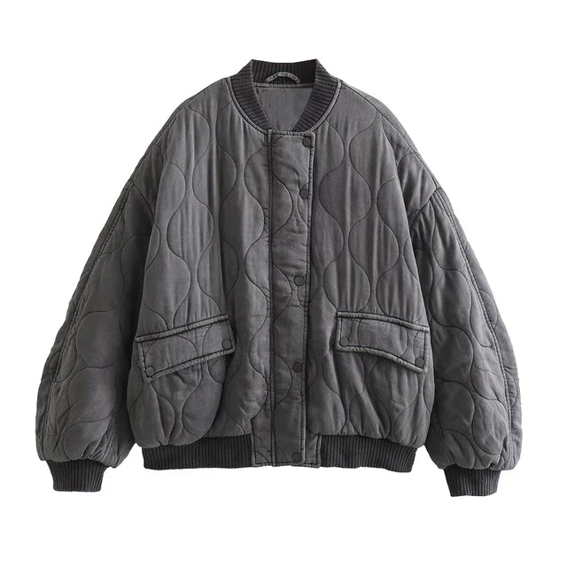 Damen Oversize Bomberjacke Grau