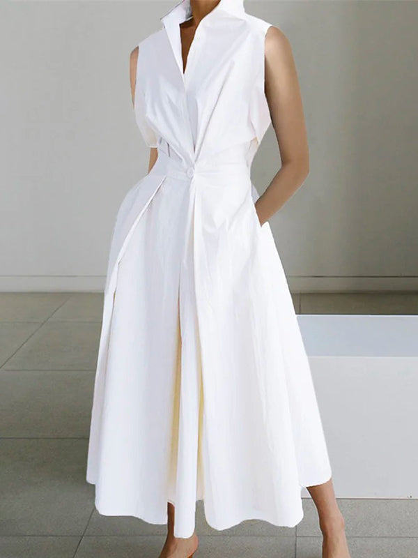 Weißes Baumwollkleid mit Hemdkragen - Urbaner Stil