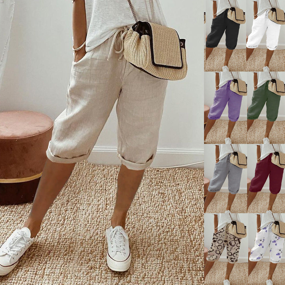 Damen Leinen Shorts mit Gummizugbund