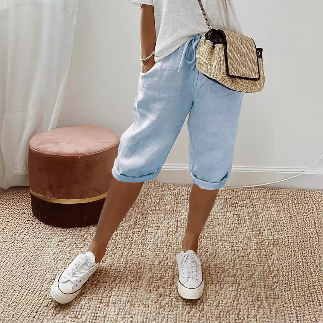 Damen Leinen Shorts mit Gummizugbund