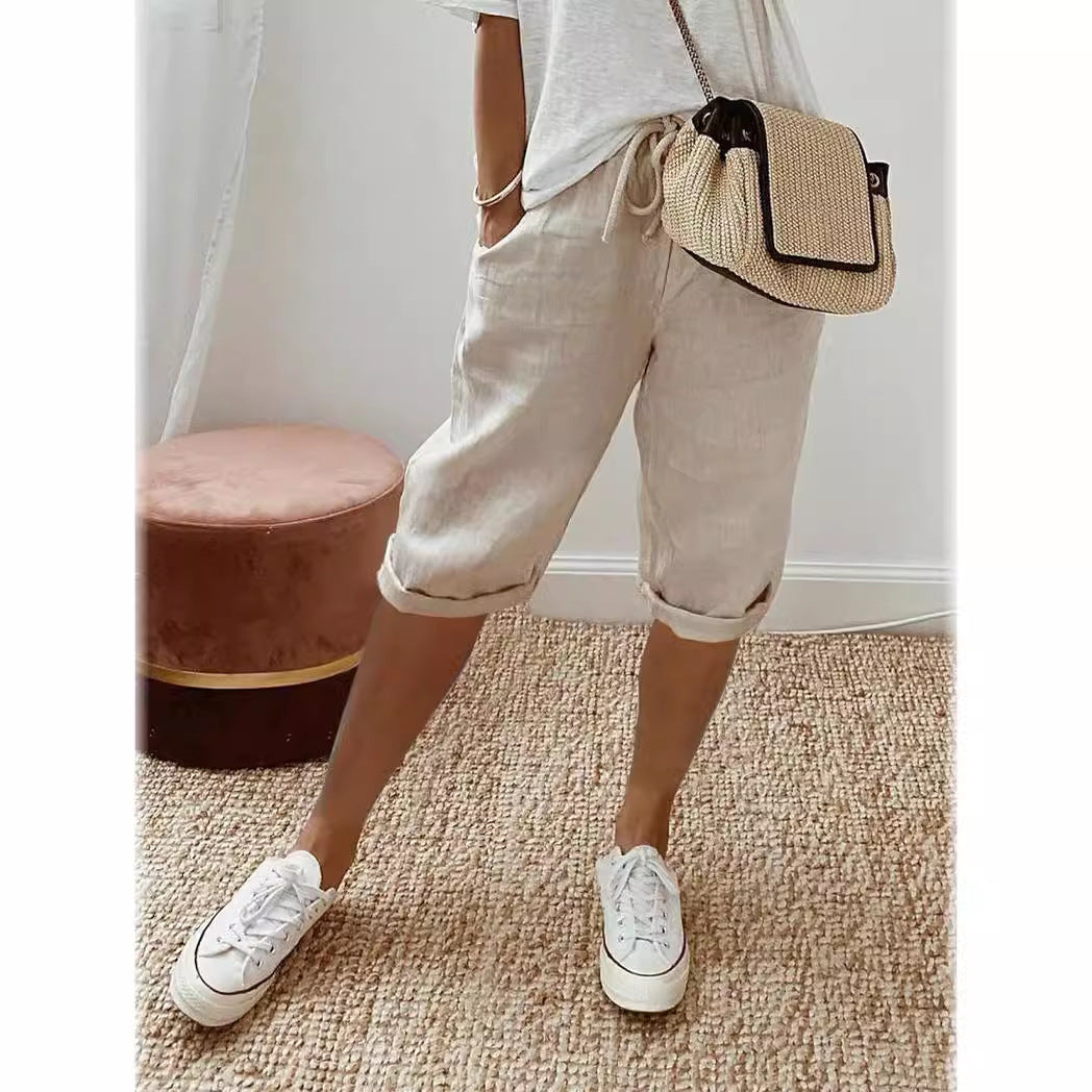 Damen Leinen Shorts mit Gummizugbund