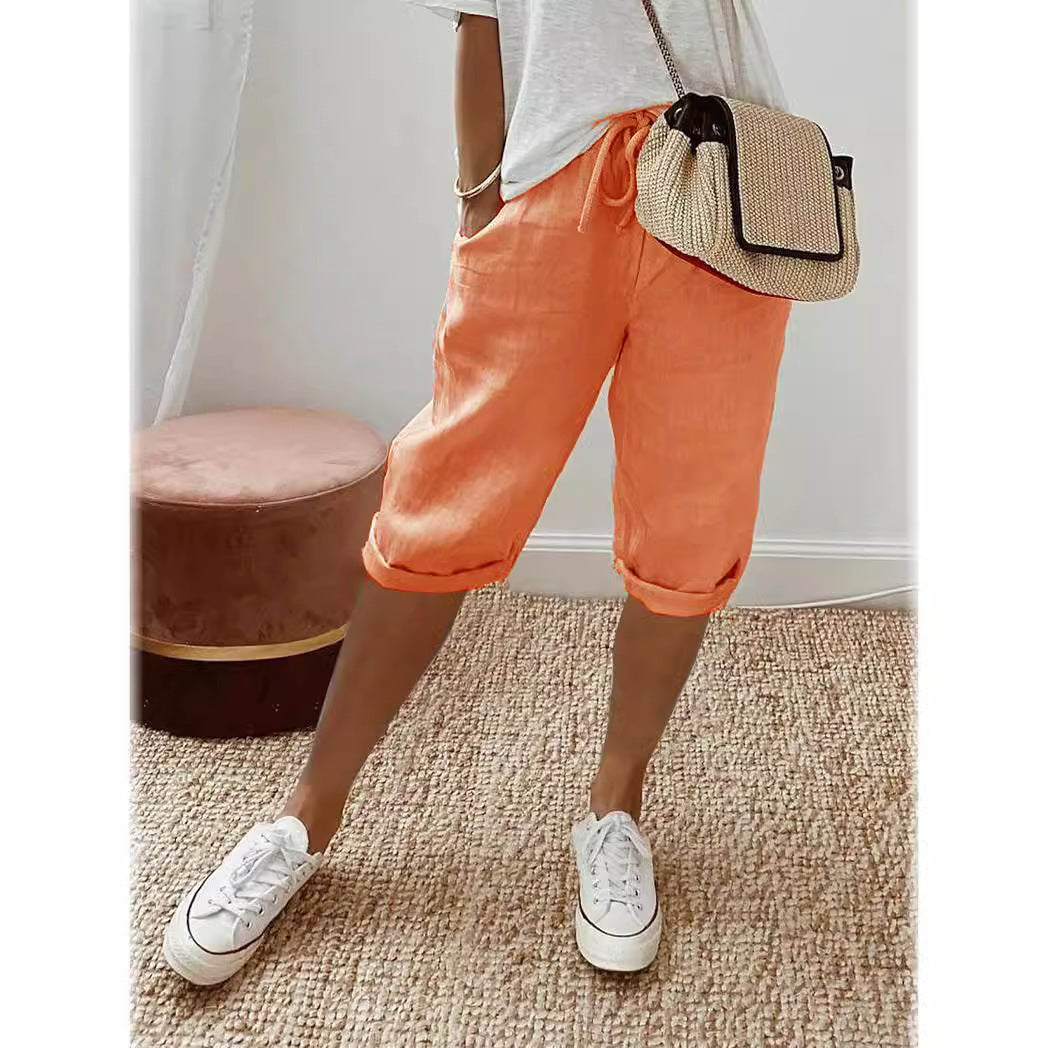 Damen Leinen Shorts mit Gummizugbund