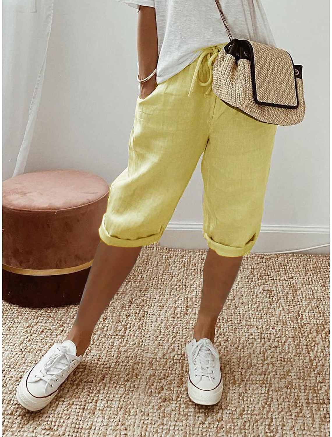 Damen Leinen Shorts mit Gummizugbund