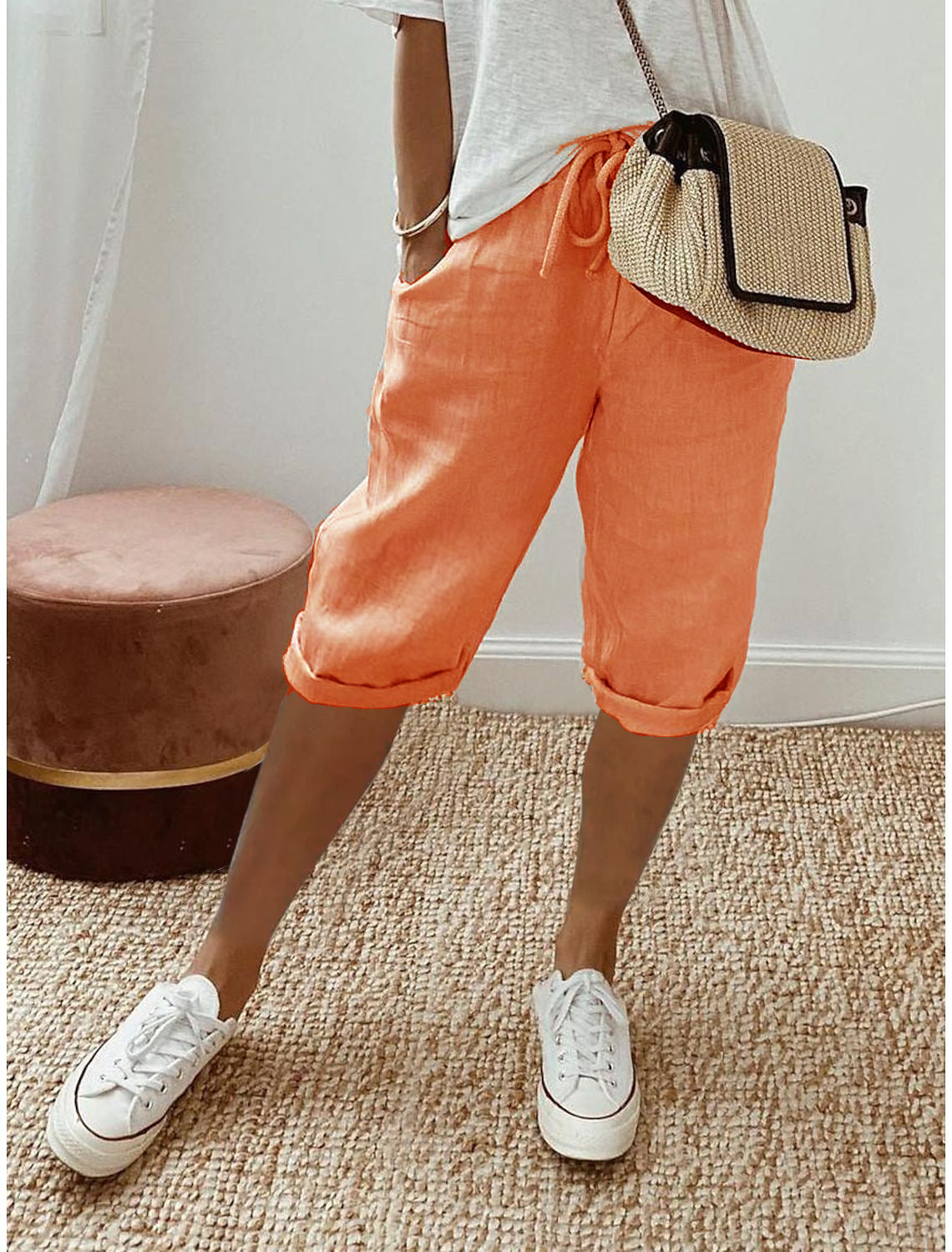 Damen Leinen Shorts mit Gummizugbund