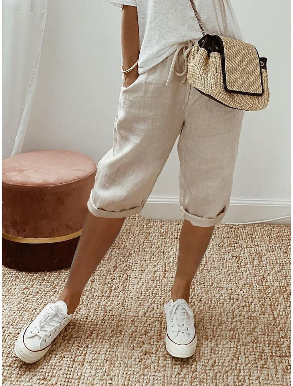 Damen Leinen Shorts mit Gummizugbund