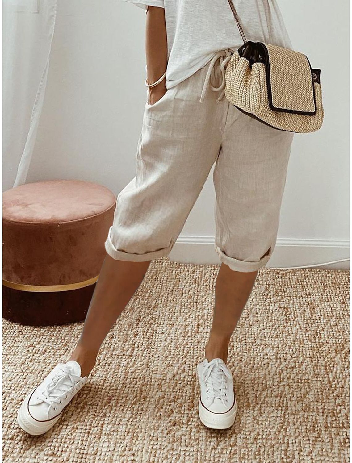 Damen Leinen Shorts mit Gummizugbund