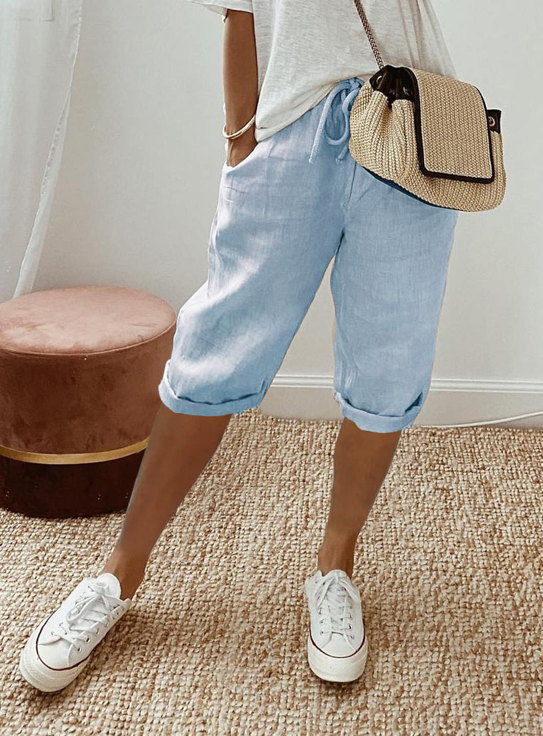 Damen Leinen Shorts mit Gummizugbund