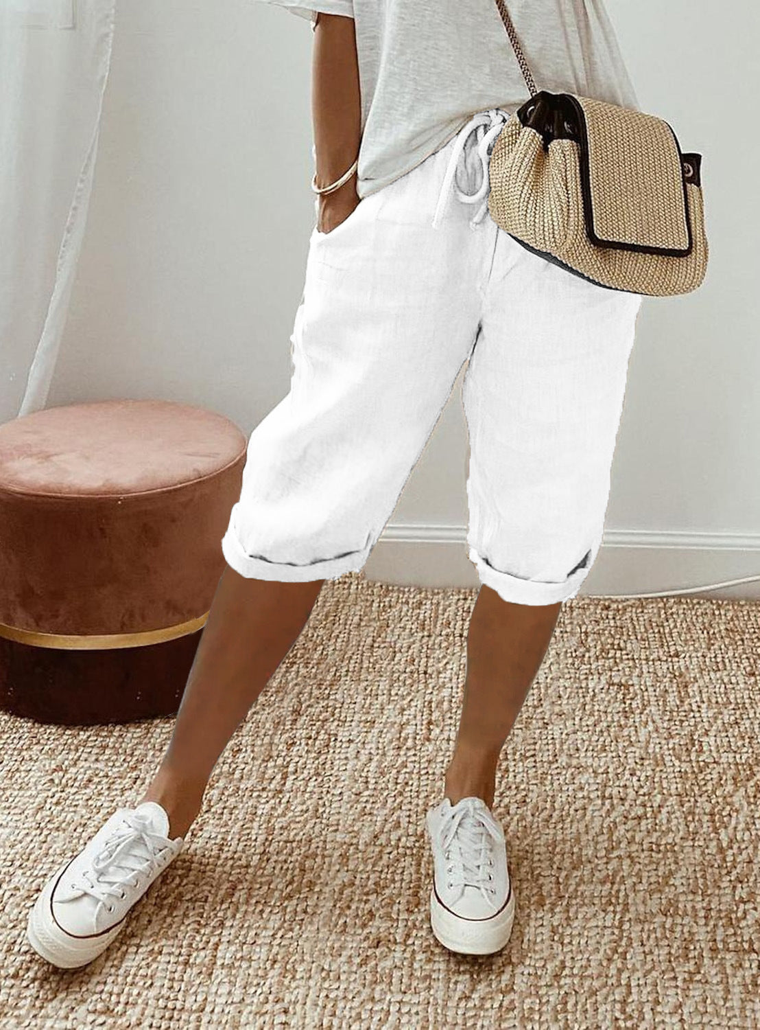 Damen Leinen Shorts mit Gummizugbund