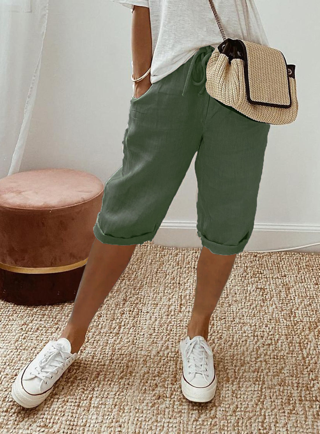 Damen Leinen Shorts mit Gummizugbund