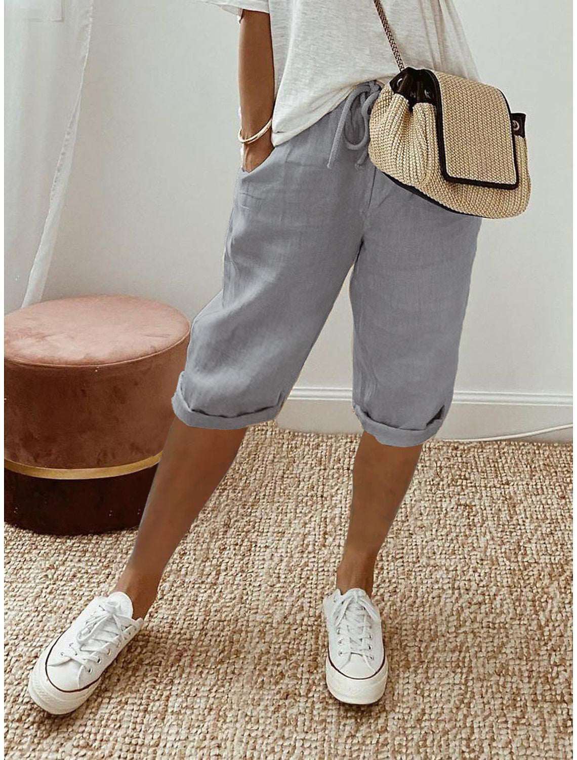 Damen Leinen Shorts mit Gummizugbund