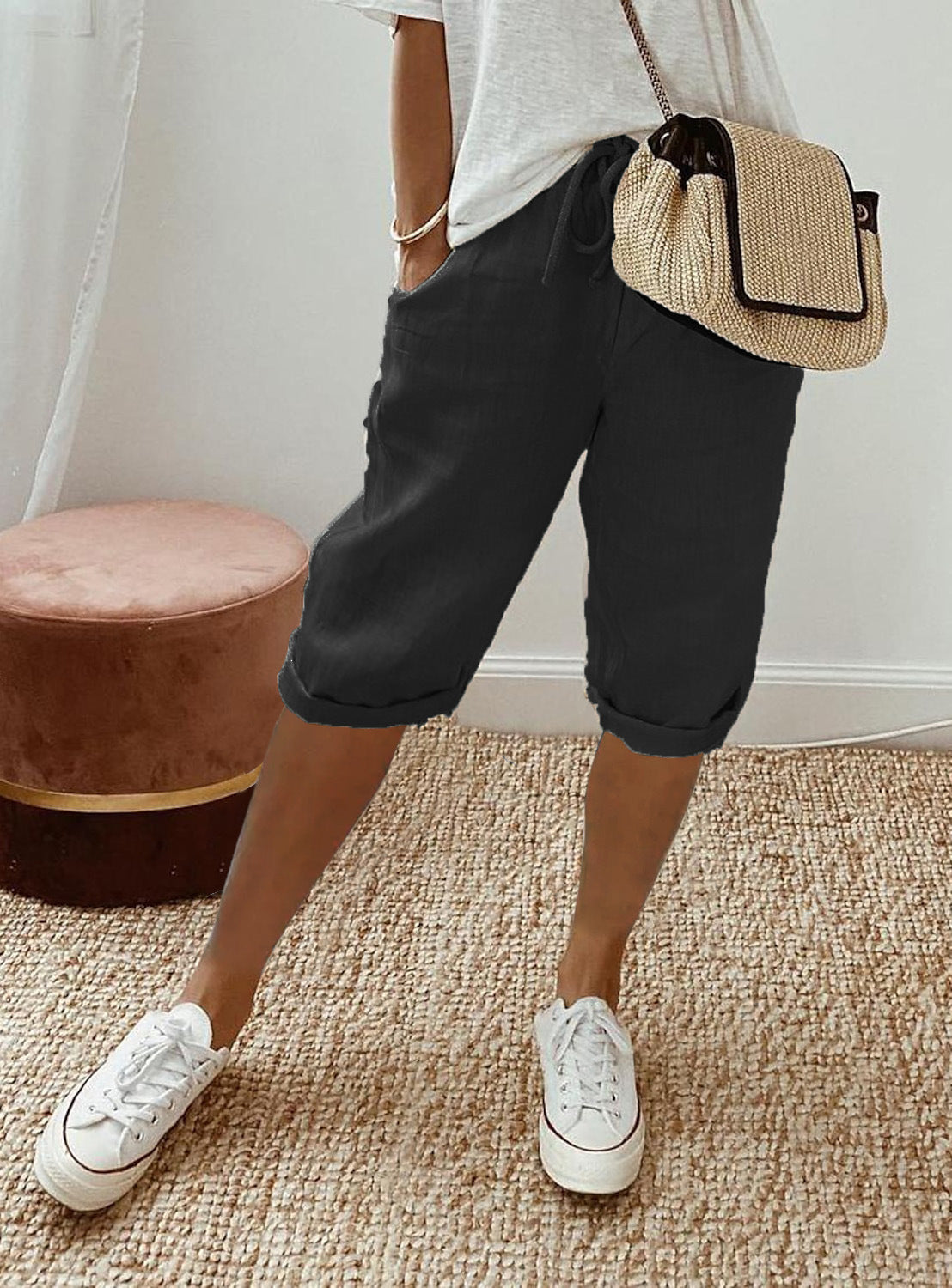Damen Leinen Shorts mit Gummizugbund