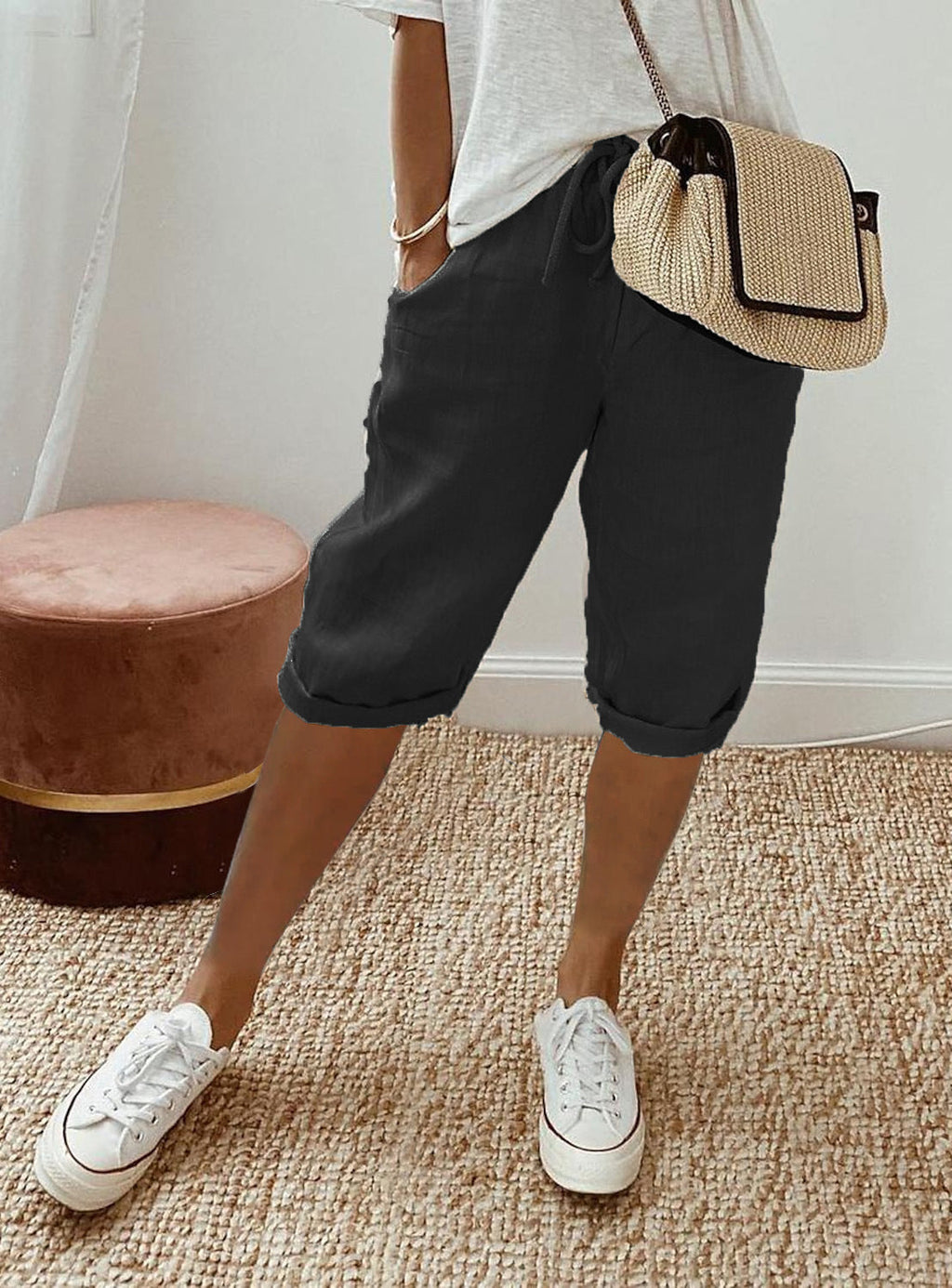 Damen Leinen Shorts mit Gummizugbund