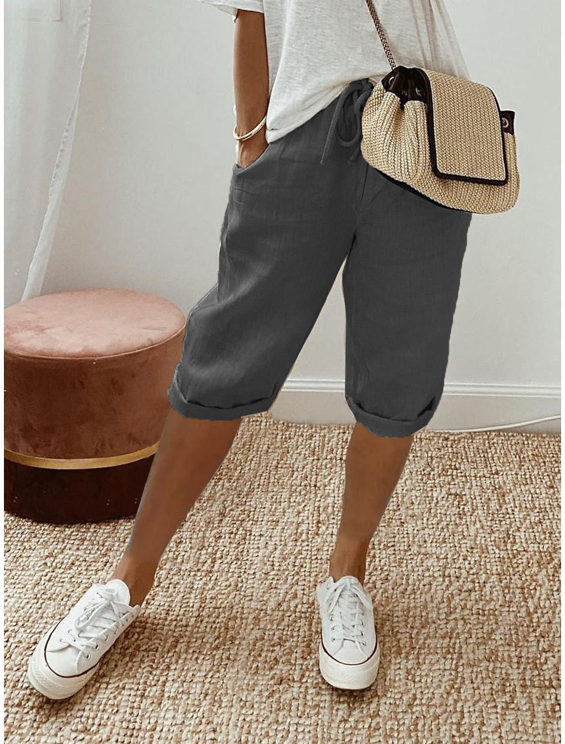 Damen Leinen Shorts mit Gummizugbund