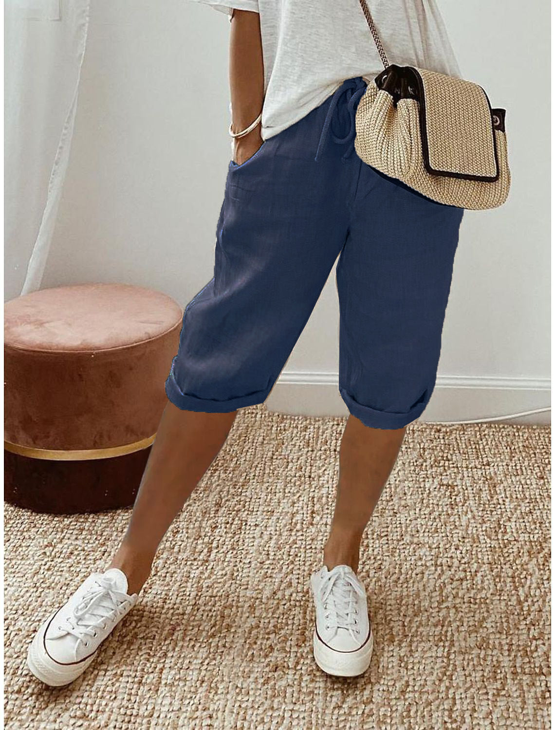 Damen Leinen Shorts mit Gummizugbund