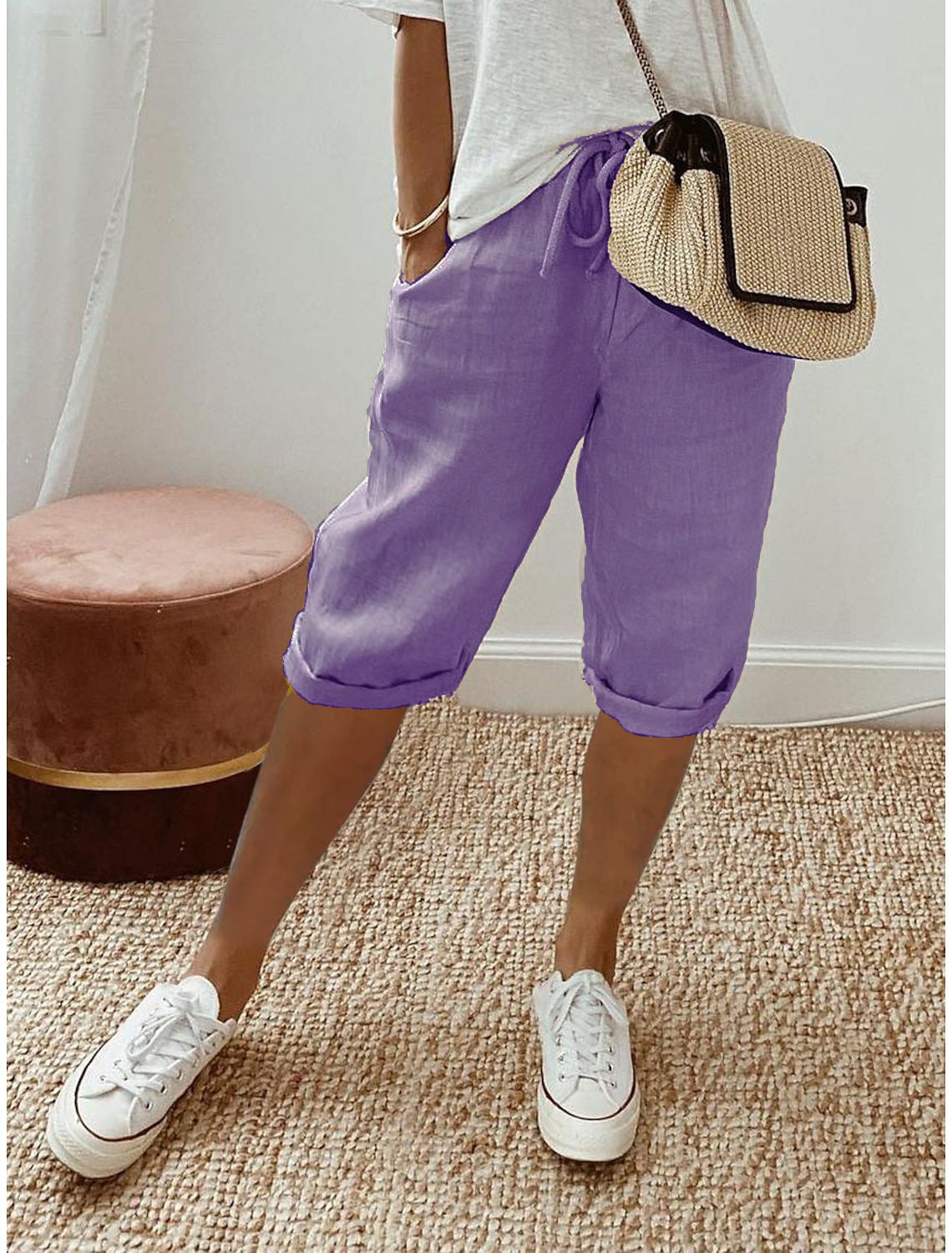 Damen Leinen Shorts mit Gummizugbund