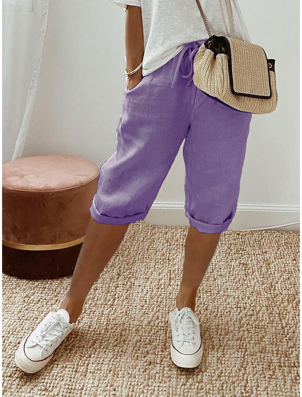 Damen Leinen Shorts mit Gummizugbund