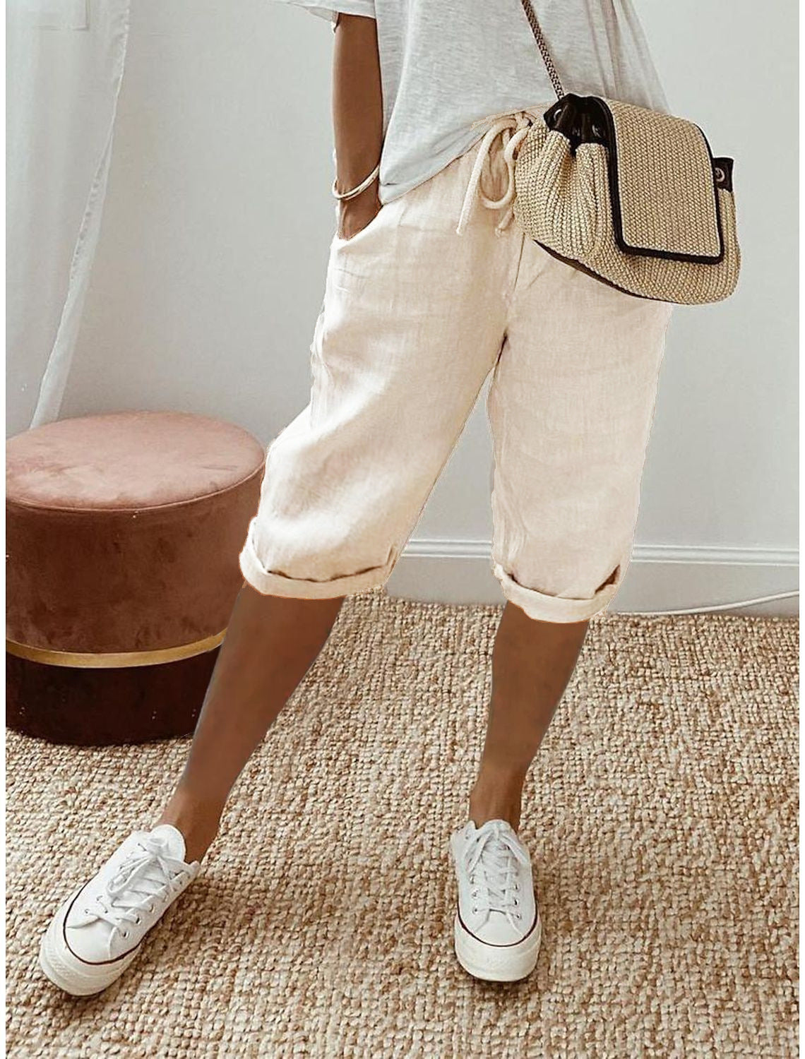 Damen Leinen Shorts mit Gummizugbund