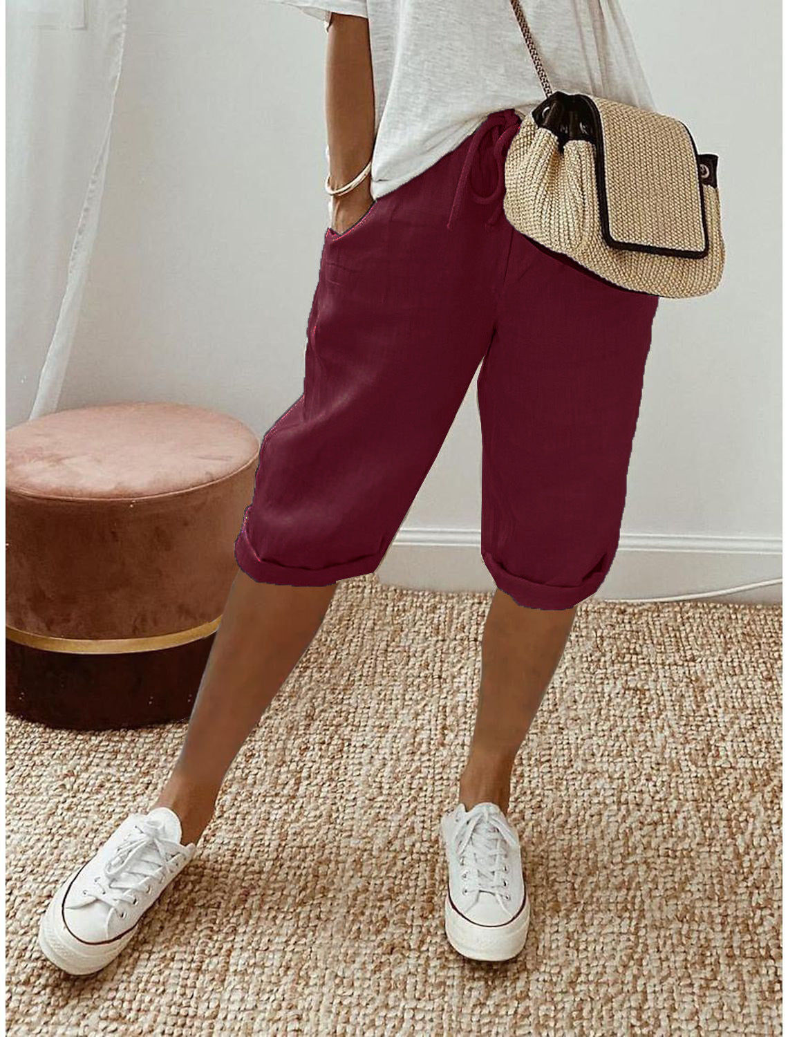 Damen Leinen Shorts mit Gummizugbund