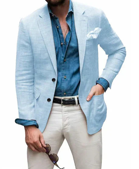Herren Leinenblazer: Legerer Schnitt, einreihig, Zweiknopf