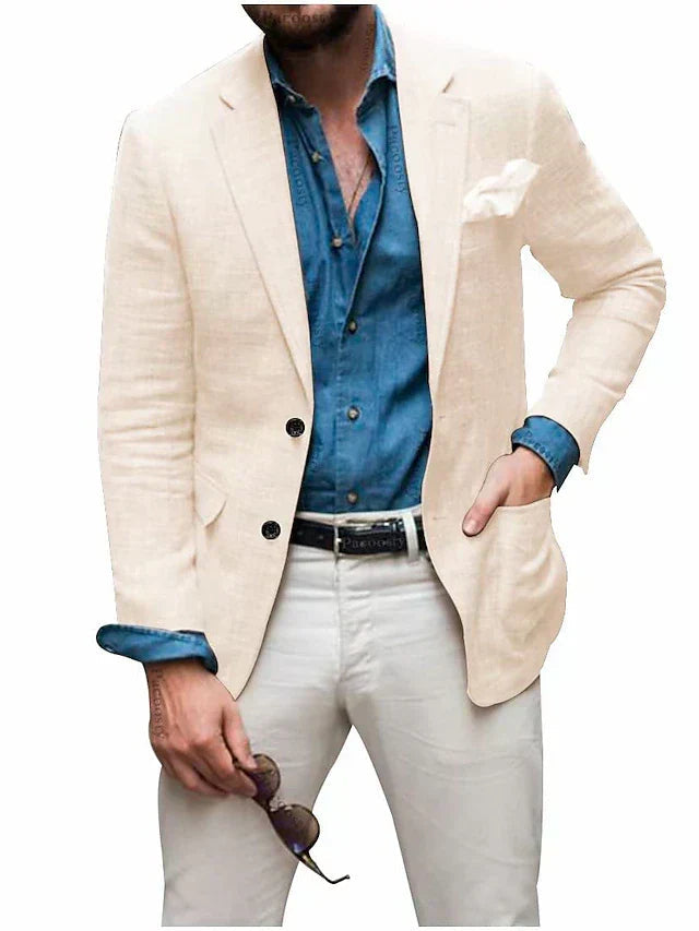 Herren Leinenblazer: Legerer Schnitt, einreihig, Zweiknopf