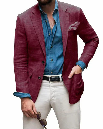 Herren Leinenblazer: Legerer Schnitt, einreihig, Zweiknopf