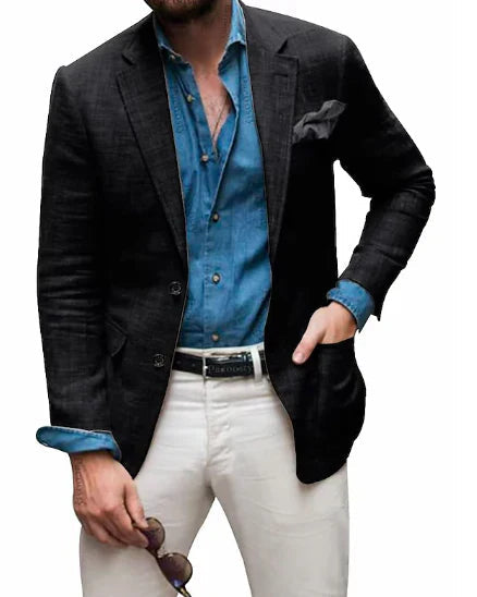 Herren Leinenblazer: Legerer Schnitt, einreihig, Zweiknopf
