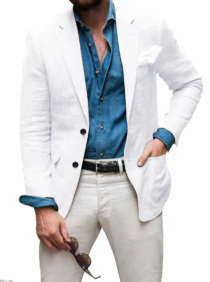 Herren Leinenblazer: Legerer Schnitt, einreihig, Zweiknopf
