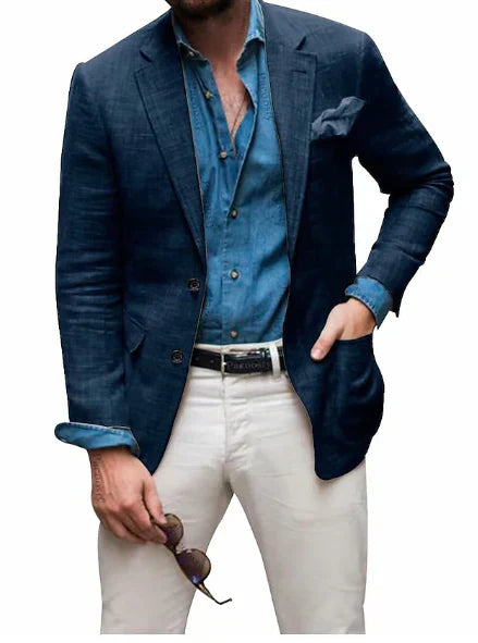 Herren Leinenblazer: Legerer Schnitt, einreihig, Zweiknopf