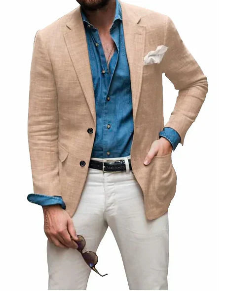 Herren Leinenblazer: Legerer Schnitt, einreihig, Zweiknopf