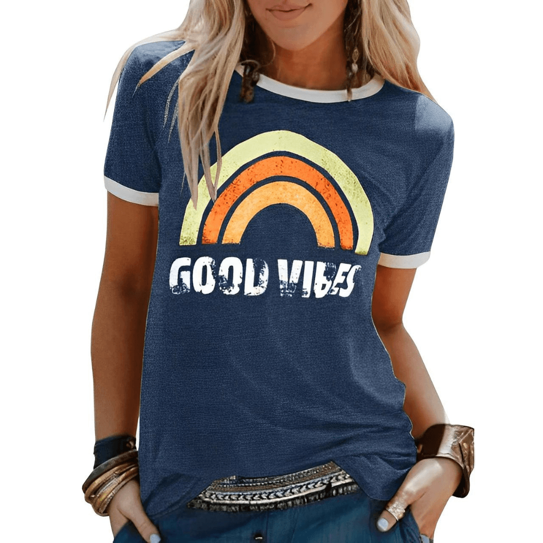 Good Vibes Shirt: Regenbogen-Design & Positive Botschaft