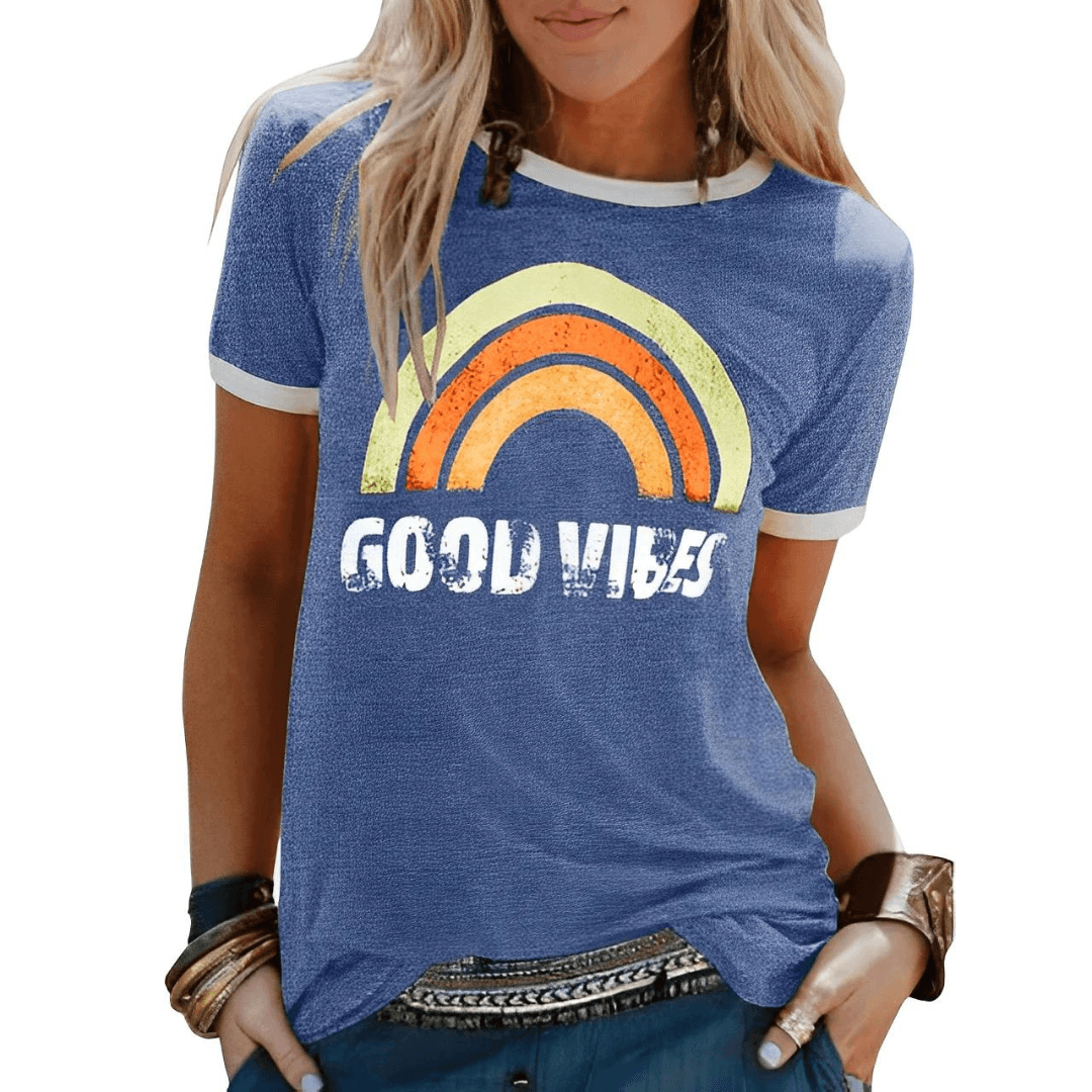 Good Vibes Shirt: Regenbogen-Design & Positive Botschaft