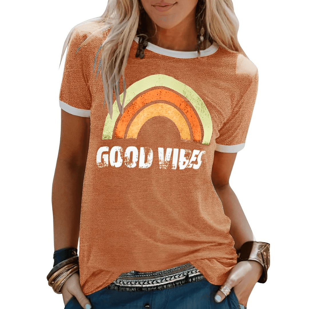Good Vibes Shirt: Regenbogen-Design & Positive Botschaft