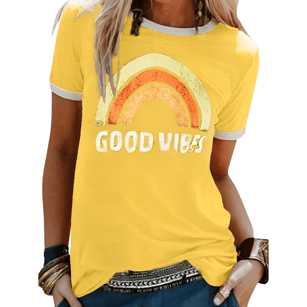 Good Vibes Shirt: Regenbogen-Design & Positive Botschaft