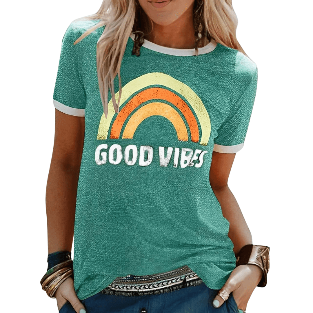 Good Vibes Shirt: Regenbogen-Design & Positive Botschaft