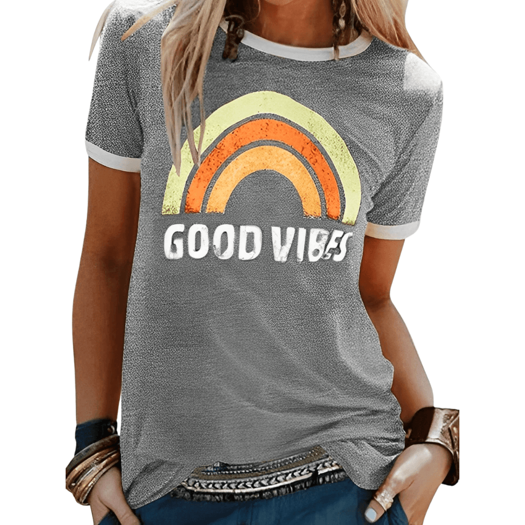 Good Vibes Shirt: Regenbogen-Design & Positive Botschaft