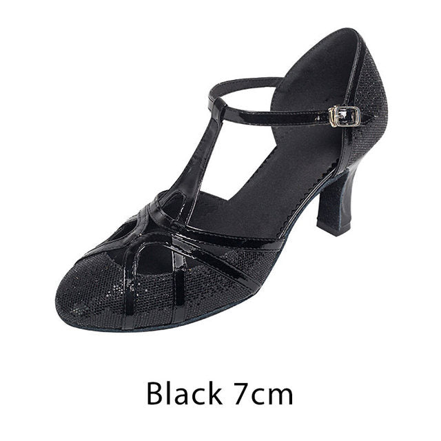 Damenschuhe Latein Tanzschuhe 7cm Absatz Glitzer