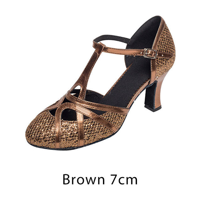 Damenschuhe Latein Tanzschuhe 7cm Absatz Glitzer