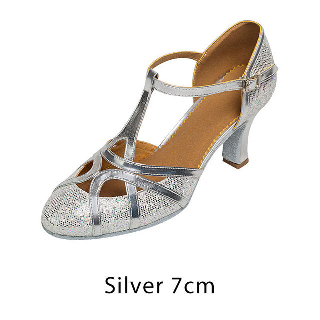 Damenschuhe Latein Tanzschuhe 7cm Absatz Glitzer