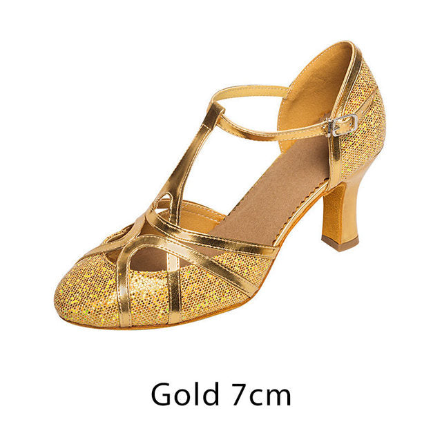 Damenschuhe Latein Tanzschuhe 7cm Absatz Glitzer