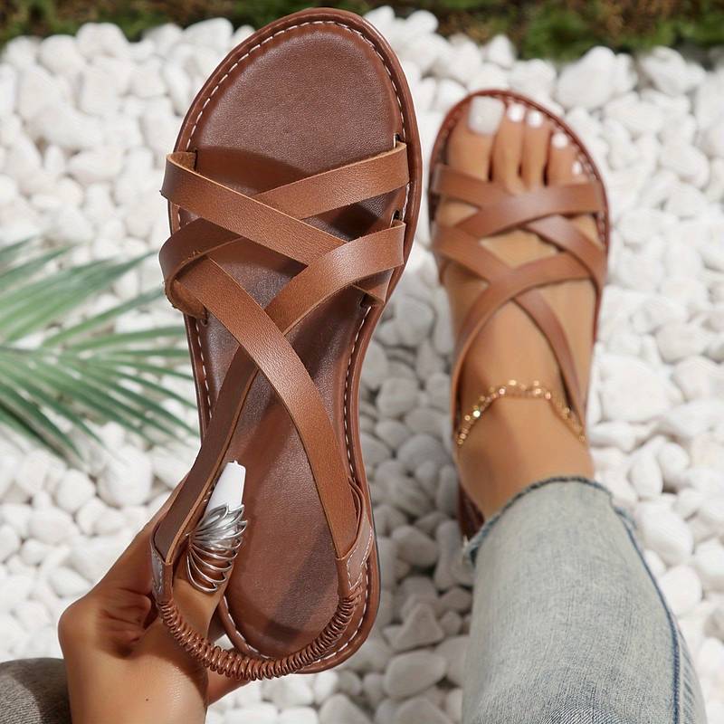 Flache Sandalen mit Kreuzriemen - Rutschfest & bequem