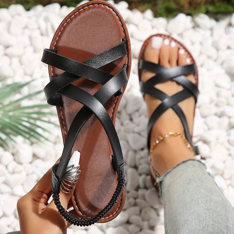 Flache Sandalen mit Kreuzriemen - Rutschfest & bequem
