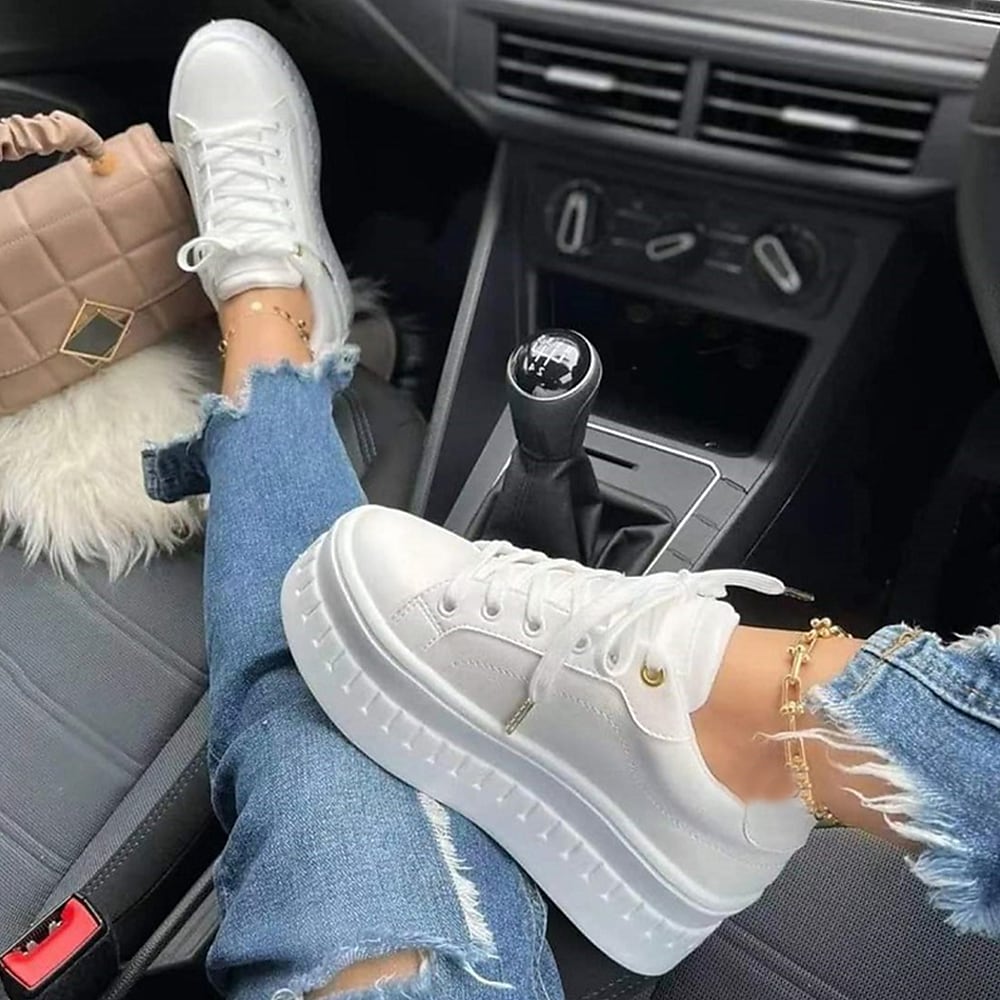 Damen Sneaker mit dicker Sohle und Schnürung