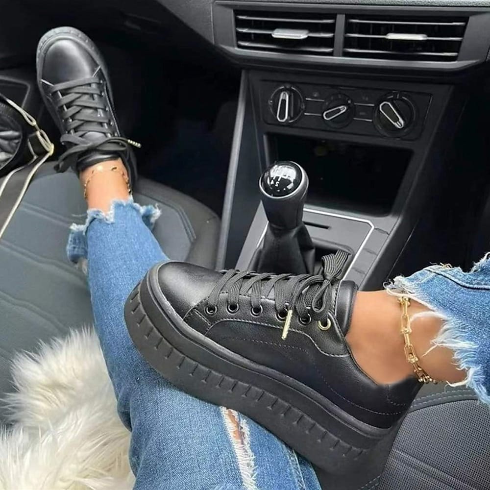 Damen Sneaker mit dicker Sohle und Schnürung