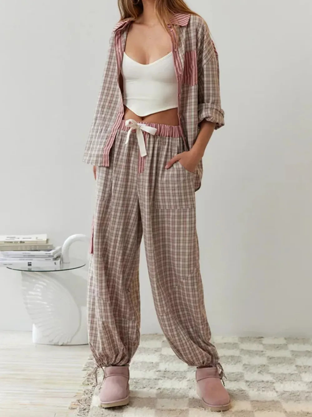 2-teiliger Damen-Pyjama-Set - Lässiger Komfort & Vintage-Stil