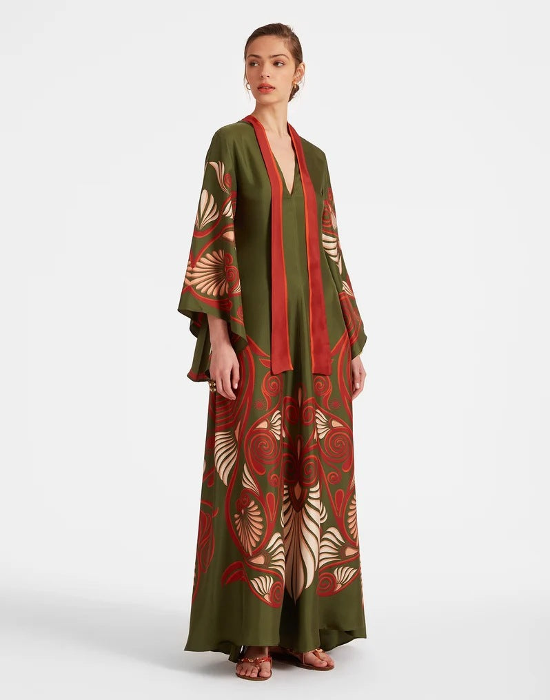 Gedrucktes Dreiviertelarm-Maxikleid mit 3D-Effekt