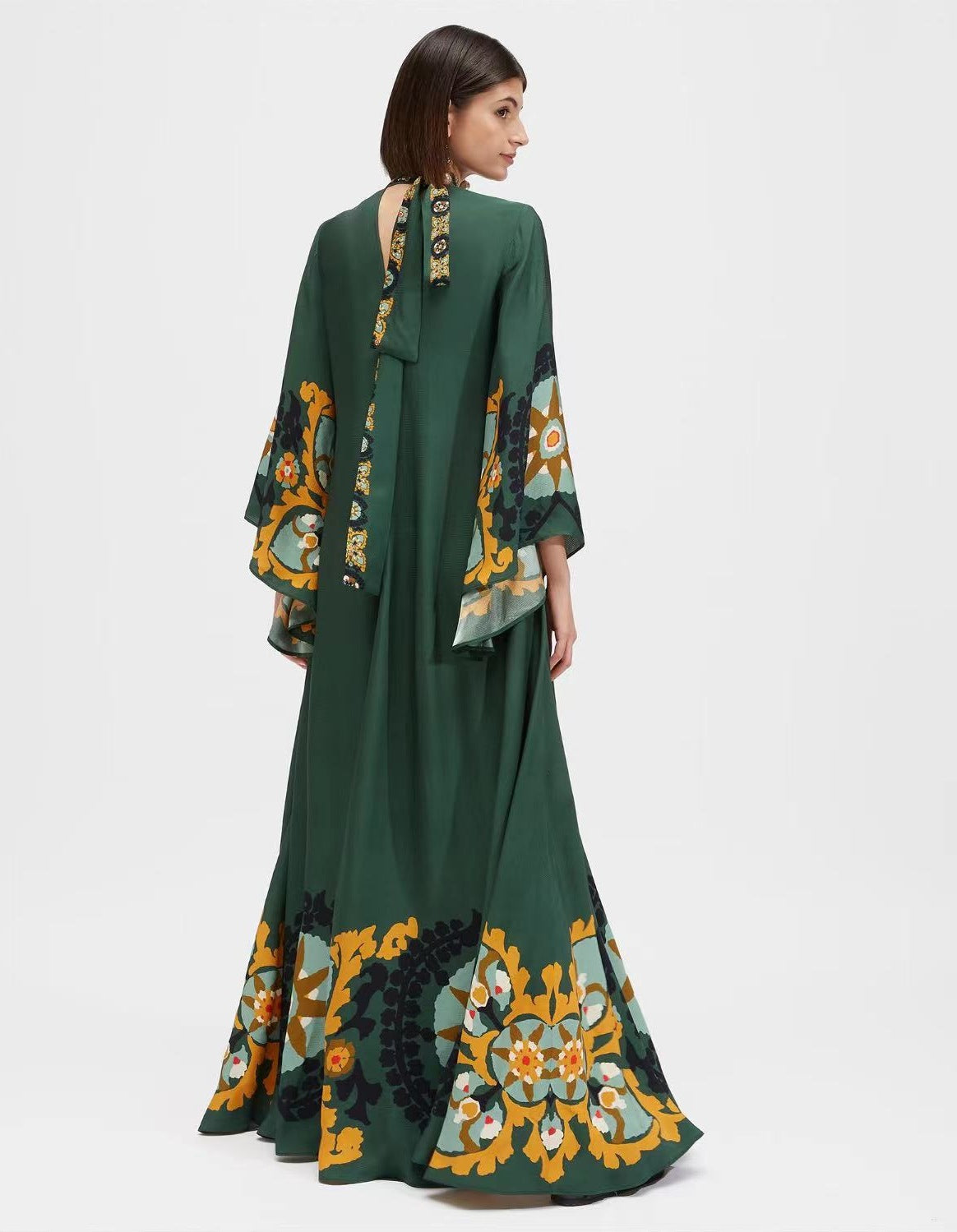 Gedrucktes Dreiviertelarm-Maxikleid mit 3D-Effekt