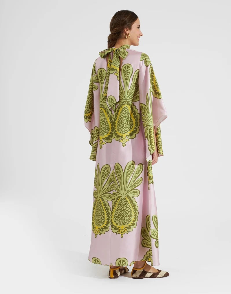 Gedrucktes Dreiviertelarm-Maxikleid mit 3D-Effekt