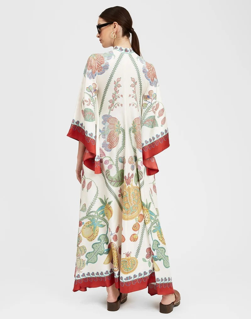 Gedrucktes Dreiviertelarm-Maxikleid mit 3D-Effekt