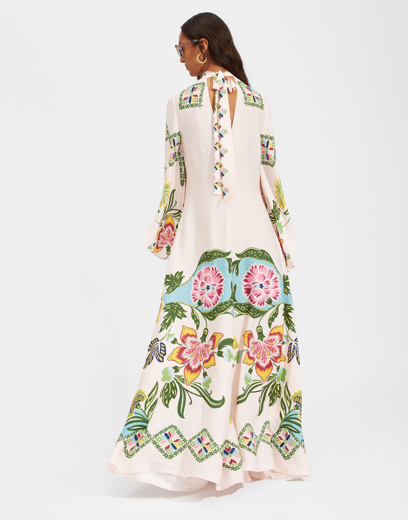 Gedrucktes Dreiviertelarm-Maxikleid mit 3D-Effekt